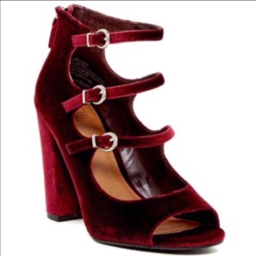 14th and Union Bordeaux Velvet Block Heel Sandals